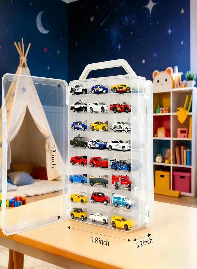 Enklogic Clear Double-Sided Toy Car Display Storage Case, 48 Compartments for 1:64 Scale Die-Cast Model Cars, Transparent Organizer Box with Handle, Case Only(Transparent-2 Pack) - Image 2
